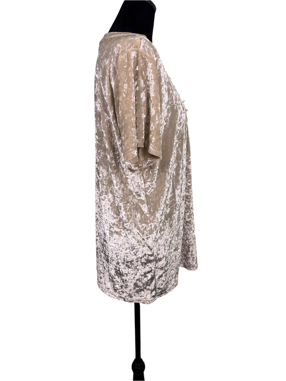 Entro L Champagne Crushed Velvet Lace Up Top Boho Y2K - Picture 5 of 10